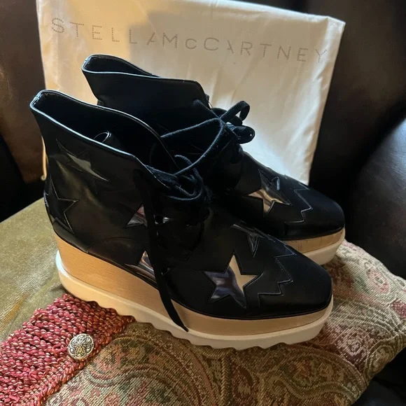 Stella McCartney Vegetarian Leather Patterned Lace-Up Boots Size 5.5 - Picture 12 of 14